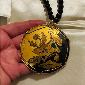 Gold and Black Floral Pendant Necklace